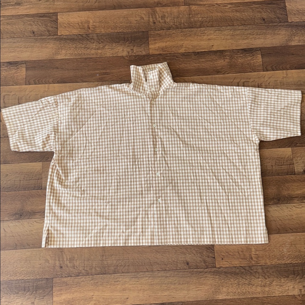 Eskandar Size 1 Gingham Short Sleeve Top 100% Cotton Lagenlook Copenhagen Artsy